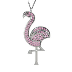 Isla Flamingo Kolye - Pembe kuvars 925 ayar gümüş kolye (40 cm gümüş rolo zincir) #odquxq