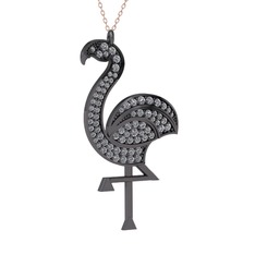Isla Flamingo Kolye - Pırlanta 925 ayar siyah rodyum kaplama gümüş kolye (1.14 karat, 40 cm rose altın rolo zincir) #r56t5m