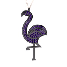 Isla Flamingo Kolye - Ametist 925 ayar siyah rodyum kaplama gümüş kolye (40 cm rose altın rolo zincir) #twei0d