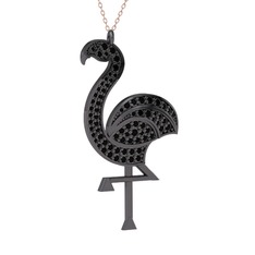 Isla Flamingo Kolye - Siyah zirkon 925 ayar siyah rodyum kaplama gümüş kolye (40 cm rose altın rolo zincir) #u52dvo
