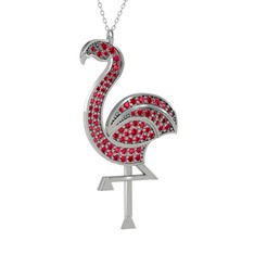 Rodolit garnet 18 ayar beyaz altın kolye (40 cm gümüş rolo zincir)
