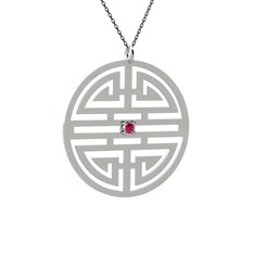 Taşlı Longevity Kolye - Rodolit garnet 14 ayar beyaz altın kolye (40 cm gümüş rolo zincir) #10a2lgu