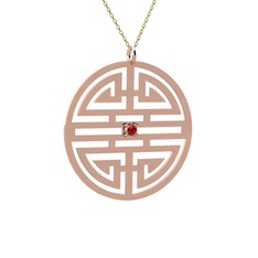 Taşlı Longevity Kolye - Garnet 14 ayar rose altın kolye (40 cm altın rolo zincir) #10mjj9h