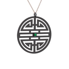 Taşlı Longevity Kolye - Yeşil kuvars 925 ayar siyah rodyum kaplama gümüş kolye (40 cm rose altın rolo zincir) #11sbf2r