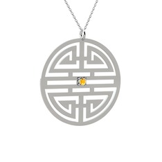 Taşlı Longevity Kolye - Sitrin 18 ayar beyaz altın kolye (40 cm beyaz altın rolo zincir) #11vred9