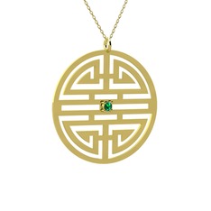 Taşlı Longevity Kolye - Yeşil kuvars 14 ayar altın kolye (40 cm altın rolo zincir) #12nkjtq