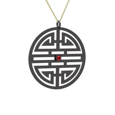 Taşlı Longevity Kolye - Garnet 925 ayar siyah rodyum kaplama gümüş kolye (40 cm altın rolo zincir) #13qi4tw