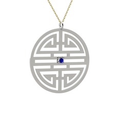 Taşlı Longevity Kolye - Lab safir 8 ayar beyaz altın kolye (40 cm gümüş rolo zincir) #13rtttt