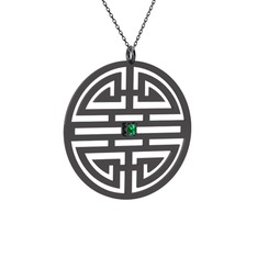 Taşlı Longevity Kolye - Yeşil kuvars 925 ayar siyah rodyum kaplama gümüş kolye (40 cm gümüş rolo zincir) #14dij2g