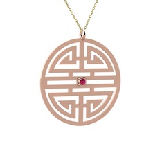 Taşlı Longevity Kolye - Rodolit garnet 925 ayar rose altın kaplama gümüş kolye (40 cm gümüş rolo zincir) #14wln29