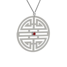 Taşlı Longevity Kolye - Garnet 18 ayar beyaz altın kolye (40 cm gümüş rolo zincir) #150vpoe
