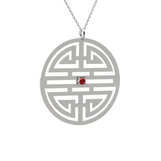 Taşlı Longevity Kolye - Garnet 8 ayar beyaz altın kolye (40 cm gümüş rolo zincir) #169vegk