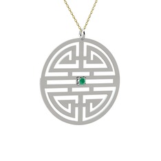 Taşlı Longevity Kolye - Kök zümrüt 18 ayar beyaz altın kolye (40 cm altın rolo zincir) #180ghcl