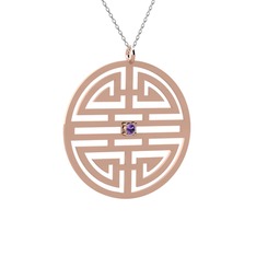 Ametist 925 ayar rose altın kaplama gümüş kolye (40 cm beyaz altın rolo zincir)