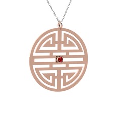 Taşlı Longevity Kolye - Garnet 8 ayar rose altın kolye (40 cm beyaz altın rolo zincir) #1ceplzf