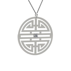 Pırlanta 8 ayar beyaz altın kolye (0.036 karat, 40 cm gümüş rolo zincir)