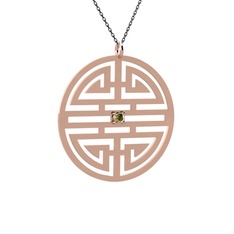 Taşlı Longevity Kolye - Peridot 14 ayar rose altın kolye (40 cm gümüş rolo zincir) #1f744fq
