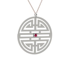 Taşlı Longevity Kolye - Rodolit garnet 18 ayar beyaz altın kolye (40 cm rose altın rolo zincir) #1f8o591