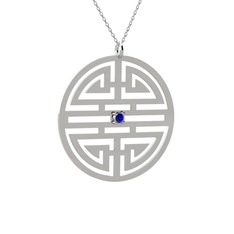 Taşlı Longevity Kolye - Lab safir 8 ayar beyaz altın kolye (40 cm beyaz altın rolo zincir) #1fbn2cl