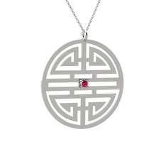 Taşlı Longevity Kolye - Rodolit garnet 8 ayar beyaz altın kolye (40 cm beyaz altın rolo zincir) #1ferza