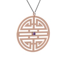 Taşlı Longevity Kolye - Ametist 18 ayar rose altın kolye (40 cm gümüş rolo zincir) #1gdi03k