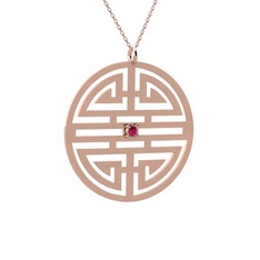 Taşlı Longevity Kolye - Rodolit garnet 925 ayar rose altın kaplama gümüş kolye (40 cm rose altın rolo zincir) #1gxvr2v