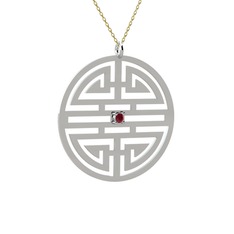 Taşlı Longevity Kolye - Kök yakut 18 ayar beyaz altın kolye (40 cm altın rolo zincir) #1hv3j51