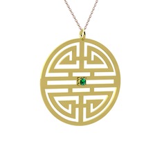 Taşlı Longevity Kolye - Yeşil kuvars 8 ayar altın kolye (40 cm gümüş rolo zincir) #1i2fi6u