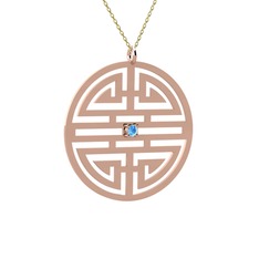 Taşlı Longevity Kolye - Akuamarin 8 ayar rose altın kolye (40 cm altın rolo zincir) #1jfku9o