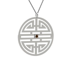 Taşlı Longevity Kolye - Dumanlı kuvars 8 ayar beyaz altın kolye (40 cm gümüş rolo zincir) #1ji4y8c