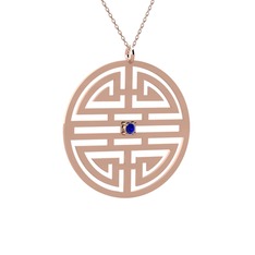 Taşlı Longevity Kolye - Lab safir 14 ayar rose altın kolye (40 cm rose altın rolo zincir) #1kqumxr