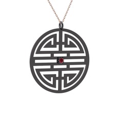 Taşlı Longevity Kolye - Kök yakut 925 ayar siyah rodyum kaplama gümüş kolye (40 cm rose altın rolo zincir) #1kszpgh