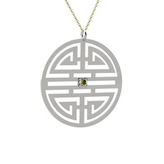 Taşlı Longevity Kolye - Peridot 14 ayar beyaz altın kolye (40 cm altın rolo zincir) #1lnojzx