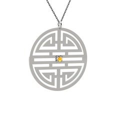 Taşlı Longevity Kolye - Sitrin 8 ayar beyaz altın kolye (40 cm gümüş rolo zincir) #1loqwse