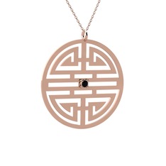 Taşlı Longevity Kolye - Siyah zirkon 8 ayar rose altın kolye (40 cm rose altın rolo zincir) #1lt6e78