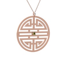 Peridot 8 ayar rose altın kolye (40 cm rose altın rolo zincir)
