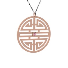 Pembe kuvars 18 ayar rose altın kolye (40 cm gümüş rolo zincir)