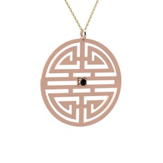 Taşlı Longevity Kolye - Siyah zirkon 14 ayar rose altın kolye (40 cm altın rolo zincir) #1nzp922