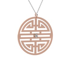 Taşlı Longevity Kolye - Beyaz zirkon 18 ayar rose altın kolye (40 cm beyaz altın rolo zincir) #1o231ss