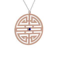 Lab safir 14 ayar rose altın kolye (40 cm beyaz altın rolo zincir)