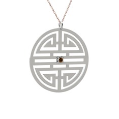 Taşlı Longevity Kolye - Dumanlı kuvars 14 ayar beyaz altın kolye (40 cm rose altın rolo zincir) #1qaztgj