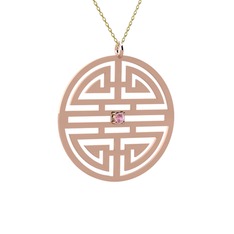 Taşlı Longevity Kolye - Pembe kuvars 8 ayar rose altın kolye (40 cm altın rolo zincir) #1ql22og