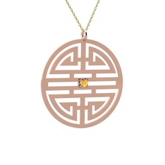 Taşlı Longevity Kolye - Sitrin 925 ayar rose altın kaplama gümüş kolye (40 cm gümüş rolo zincir) #1rdkgbb