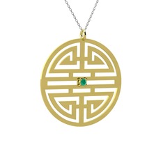 Kök zümrüt 925 ayar altın kaplama gümüş kolye (40 cm beyaz altın rolo zincir)