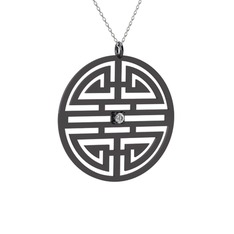 Taşlı Longevity Kolye - Swarovski 925 ayar siyah rodyum kaplama gümüş kolye (40 cm beyaz altın rolo zincir) #1rktljt