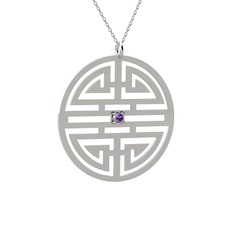 Taşlı Longevity Kolye - Ametist 925 ayar gümüş kolye (40 cm beyaz altın rolo zincir) #1s07830