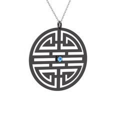 Taşlı Longevity Kolye - Akuamarin 925 ayar siyah rodyum kaplama gümüş kolye (40 cm beyaz altın rolo zincir) #1tbijzs