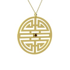Dumanlı kuvars 14 ayar altın kolye (40 cm altın rolo zincir)