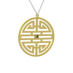Taşlı Longevity Kolye - Peridot 14 ayar altın kolye (40 cm beyaz altın rolo zincir) #1ti30kd