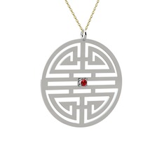 Taşlı Longevity Kolye - Garnet 18 ayar beyaz altın kolye (40 cm altın rolo zincir) #1vki3n9